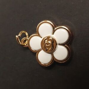 CC Logo Gold and White Floral Pendant Charm